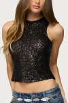 Edikted Alexander Sequin Crop Top In Brown