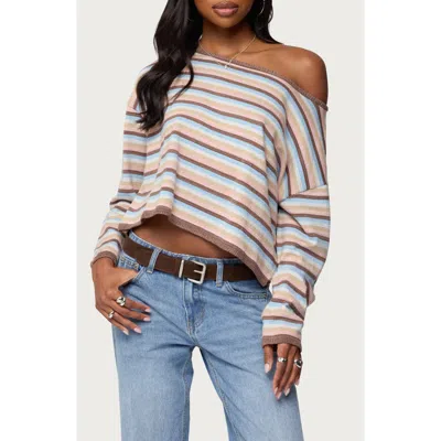 Edikted Alexis Stripe Off The Shoulder Long Sleeve Top In Multi