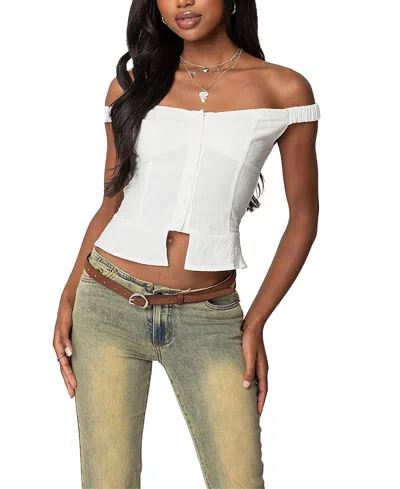 Edikted Ali Linen Look Off Shoulder Top In White