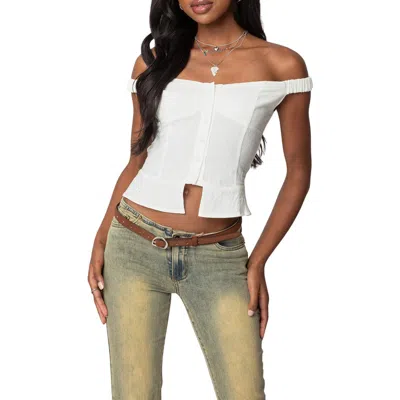 Edikted Ali Off The Shoulder Cotton Button-up Top