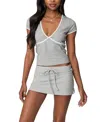 Edikted Alicia Contrast Trim V-neck Top In Gray Melange