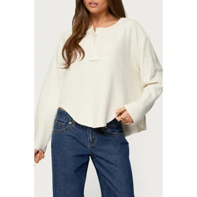 Edikted Alisia Oversize Waffle Knit Henley In White