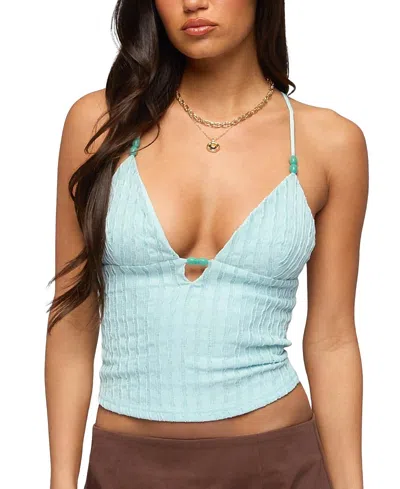 Edikted Alitah Bead Textured Tank Top In Blue