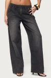 Edikted Aliyah Low Rise Wide Leg Jeans In Gray