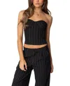 Edikted Aliza Strapless Pinstripe Corset Top In Black-and-white