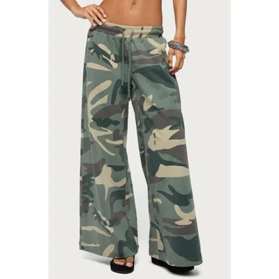 Edikted Allen Camo Wide Leg Sweatpants In Green