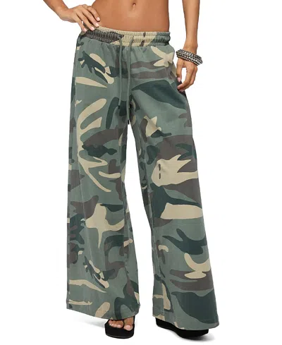 Edikted Allen Camo Wide Leg Sweatpants In Green
