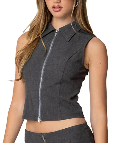 Edikted Allie Sleeveless Zip-up Top In Dark-gray