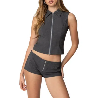 Edikted Allie Sleeveless Zip-up Top In Dark-gray