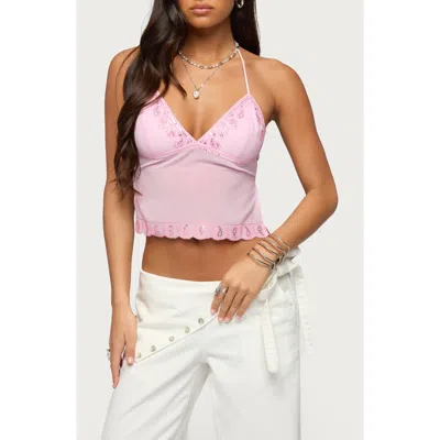 Edikted Allise Backless Sequin Halter Top In Pink