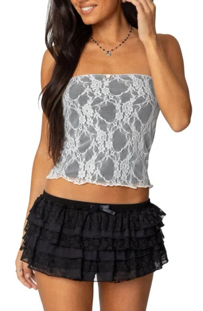 Edikted Allison Lace Crop Tube Top In Black-and-white