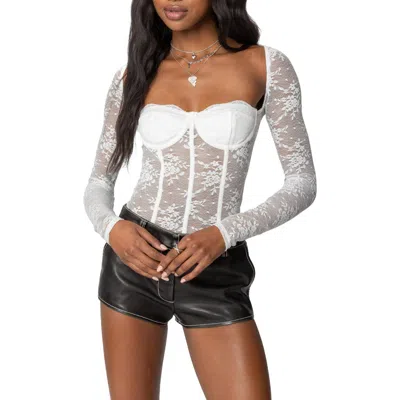 Edikted Ally Sheer Lace Bodysuit In White