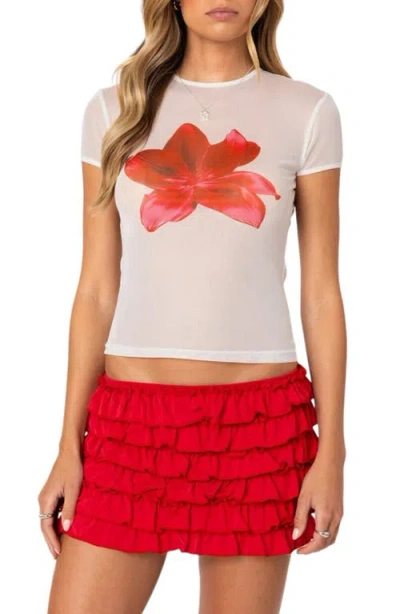 EDIKTED EDIKTED ALOHA FLORAL MESH SHRUNKEN T-SHIRT