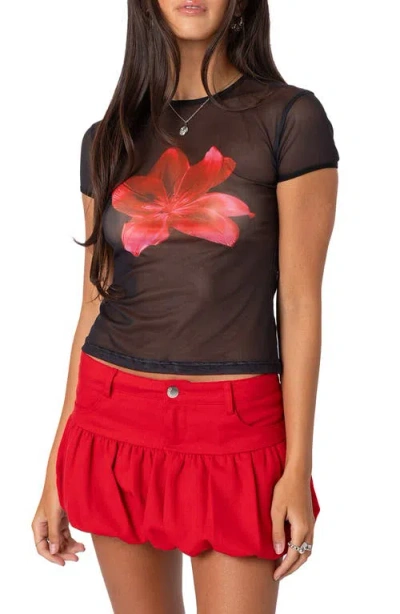 Edikted Aloha Floral Sheer Mesh T-shirt In Black