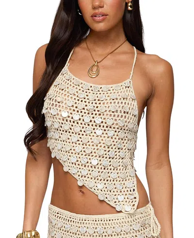 Edikted Alora Iridescent Crochet Top In Neutral
