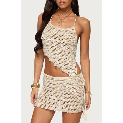 Edikted Alora Paillette Sequin Asymmetric Crop Top In White