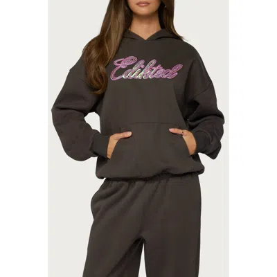 Edikted Always Sequin Logo Hoodie In Brown