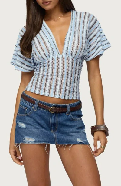 Edikted Alwyn Flutter Crochet Zigzag Top In White