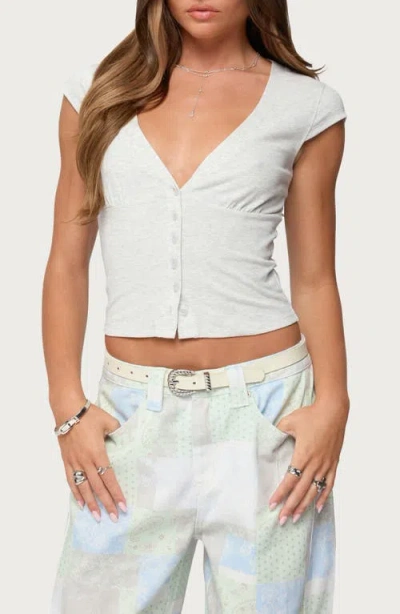 Edikted Alza Crop Stretch Cotton Blend Button-up Shirt In White