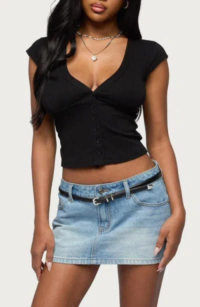 Edikted Alza Front Button Crop Top In Black
