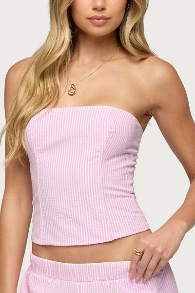 Edikted Amaliah Stripe Strapless Corset Top In Pink