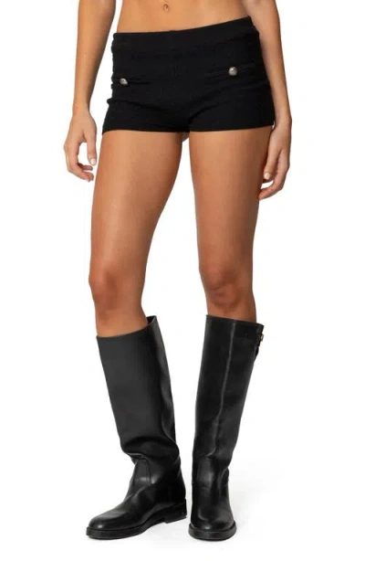 Edikted Amalie Low Rise Textured Knit Micro Shorts In Black