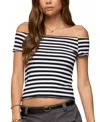 Edikted Amanda Stripe Off The Shoulder Stretch Cotton Top In White