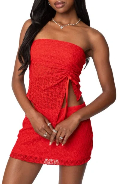 Edikted Amara Strapless Lace Top In Red