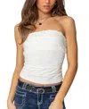 Edikted Amarelle Lacey Gathered Tube Top In White