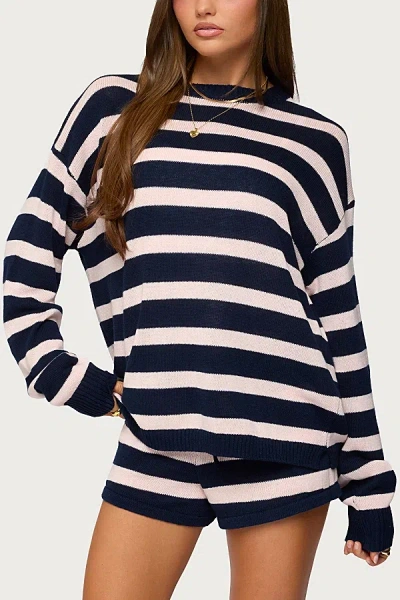 Edikted Amaris Oversized Striped Sweater In Navy/and/pink, Women's At Urban Outfitters In Blue