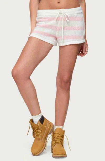 Edikted Amaris Stripe Cotton Knit Shorts In White
