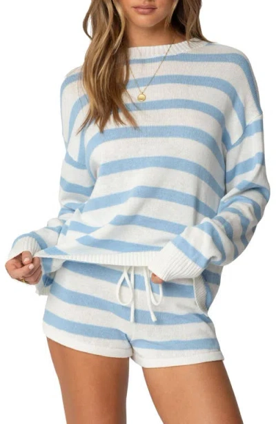 Edikted Amaris Stripe Oversize Cotton Sweater In Light-blue