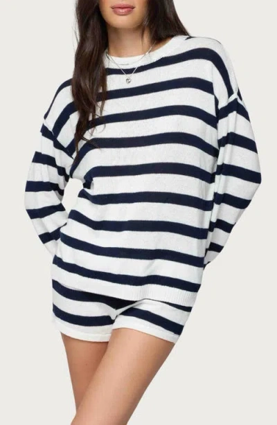 Edikted Amaris Stripe Oversize Cotton Sweater In White
