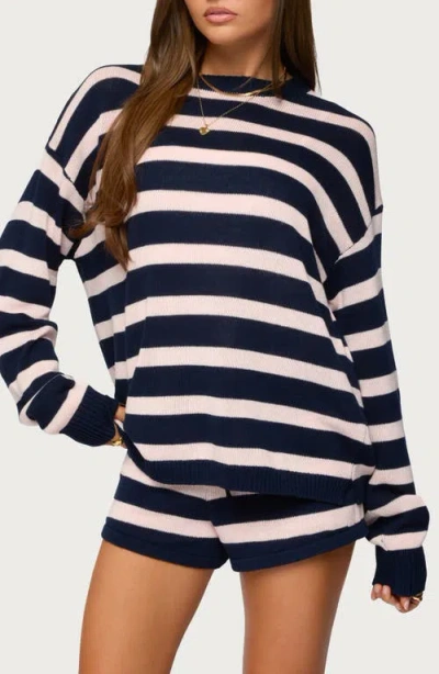 Edikted Amaris Stripe Oversize Cotton Sweatshirt In Blue