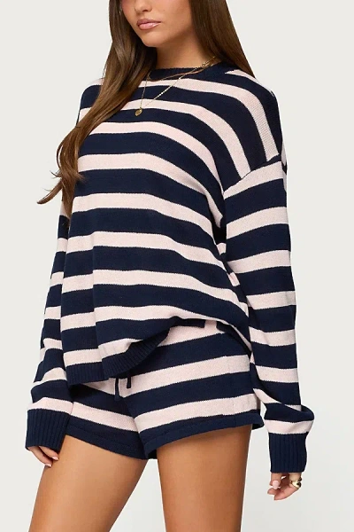 Edikted Amaris Striped Knit Shorts In Navy/and/pink, Women's At Urban Outfitters In Black