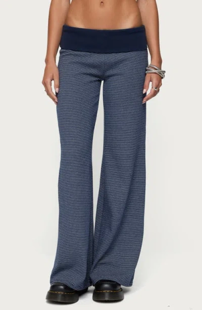 Edikted Amarna Stripe Foldover Pants In Blue