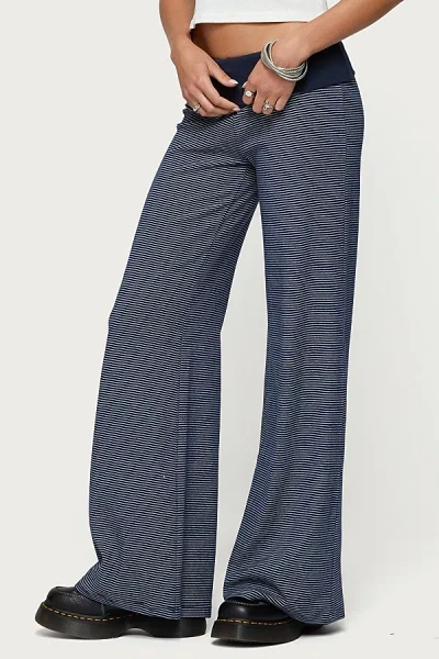Edikted Amarna Striped Fold Over Pants In Navy/and/white, Women's At Urban Outfitters In Blue