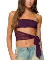 Edikted Amaro Strapless Side Tie Cut Out Top In Purple
