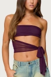 Edikted Amaro Strapless Side Tie Cut Out Top In Purple