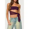 Edikted Amaro Strapless Side Tie Cut Out Top In Purple