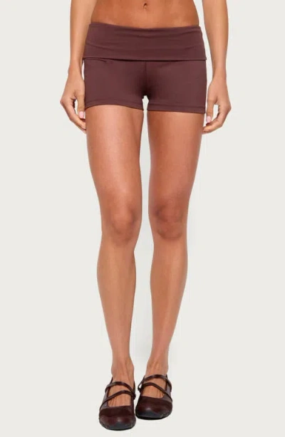 Edikted Ambar Contrast Stripe Foldover Shorts In Brown