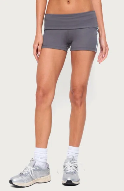 Edikted Ambar Contrast Stripe Foldover Shorts In Charcoal