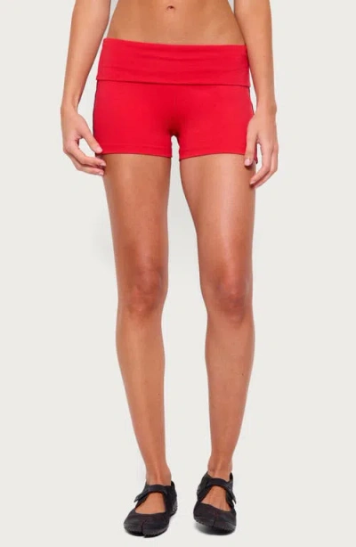 Edikted Ambar Contrast Stripe Foldover Shorts In Red