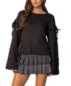 Edikted Amelia Lace Up Sleeve Sweater In Dark Gray