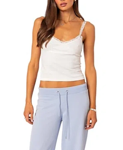 Edikted Amilia Lace Trim Stretch Cotton Camisole In White
