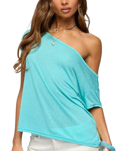 Edikted Amora Semisheer One-shoulder Top In Blue