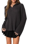 Edikted Amour High Neck Oversized Zip Sweater In Dark Gray