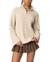 Edikted Amour High Neck Oversized Zip Sweater In Beige