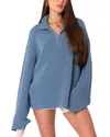 Edikted Amour Oversize Knit Quarter Zip Cotton Pullover In Blue