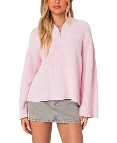 Edikted Amour High Neck Oversized Zip Sweater In Pink